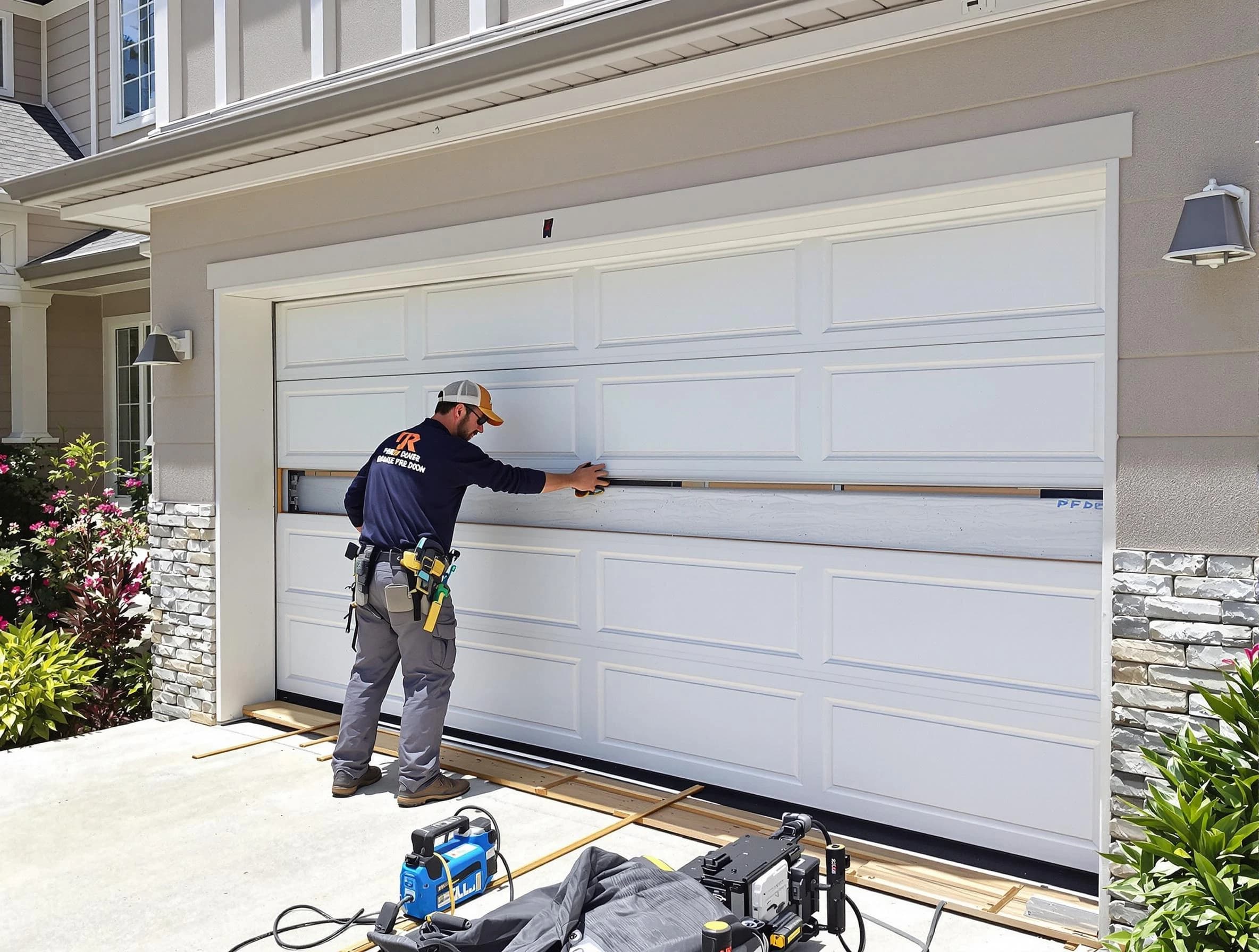 Washington Garage Door Repair team performing complete garage door replacement at Washington residence