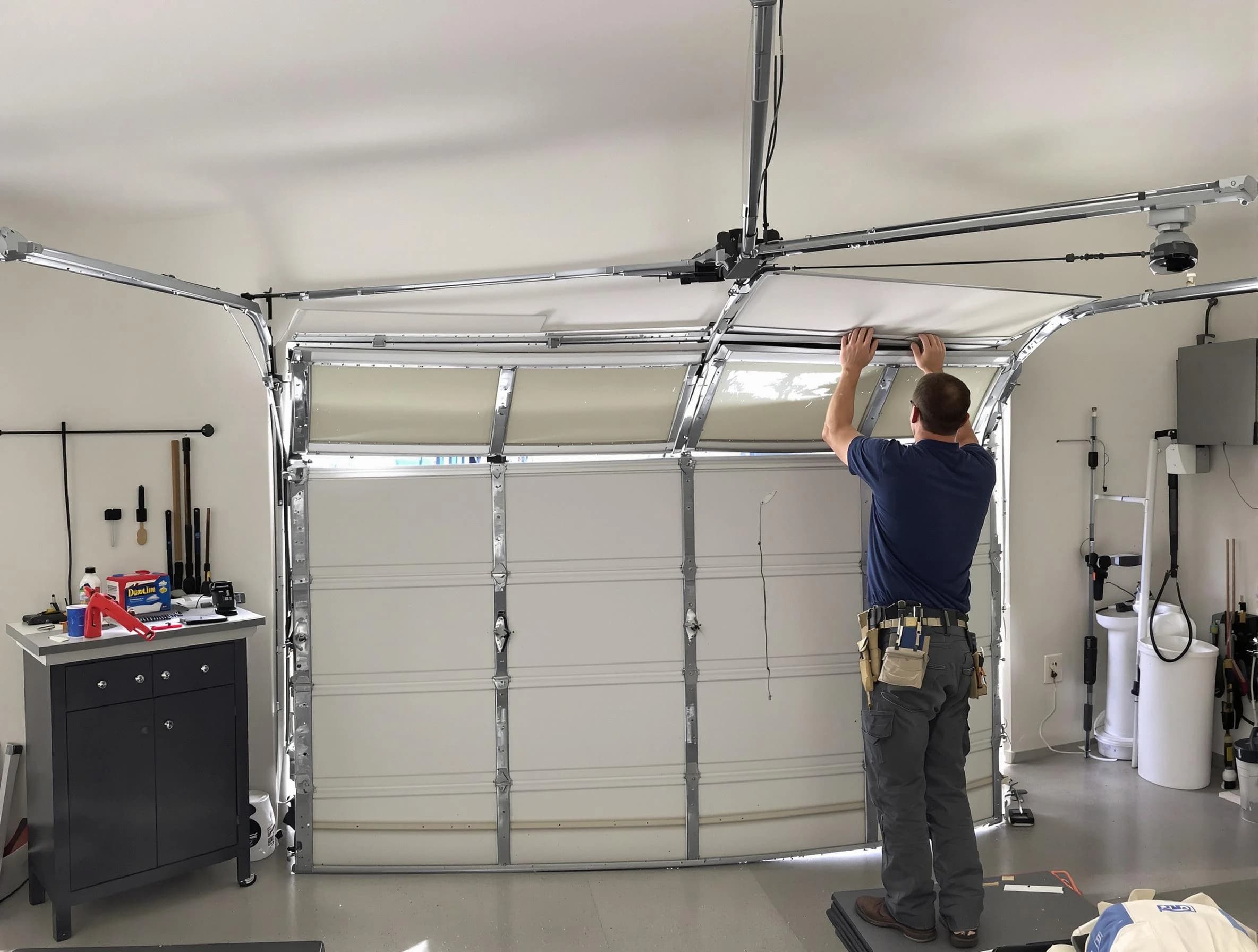 Washington Garage Door Repair specialist performing precise section replacement on Washington garage door