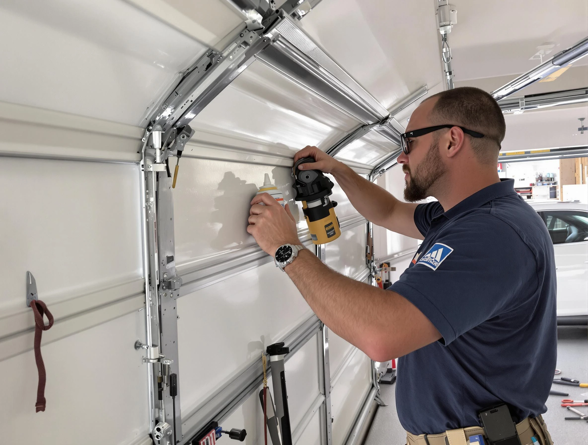 Washington Garage Door Repair technician quieting a noisy garage door in Washington